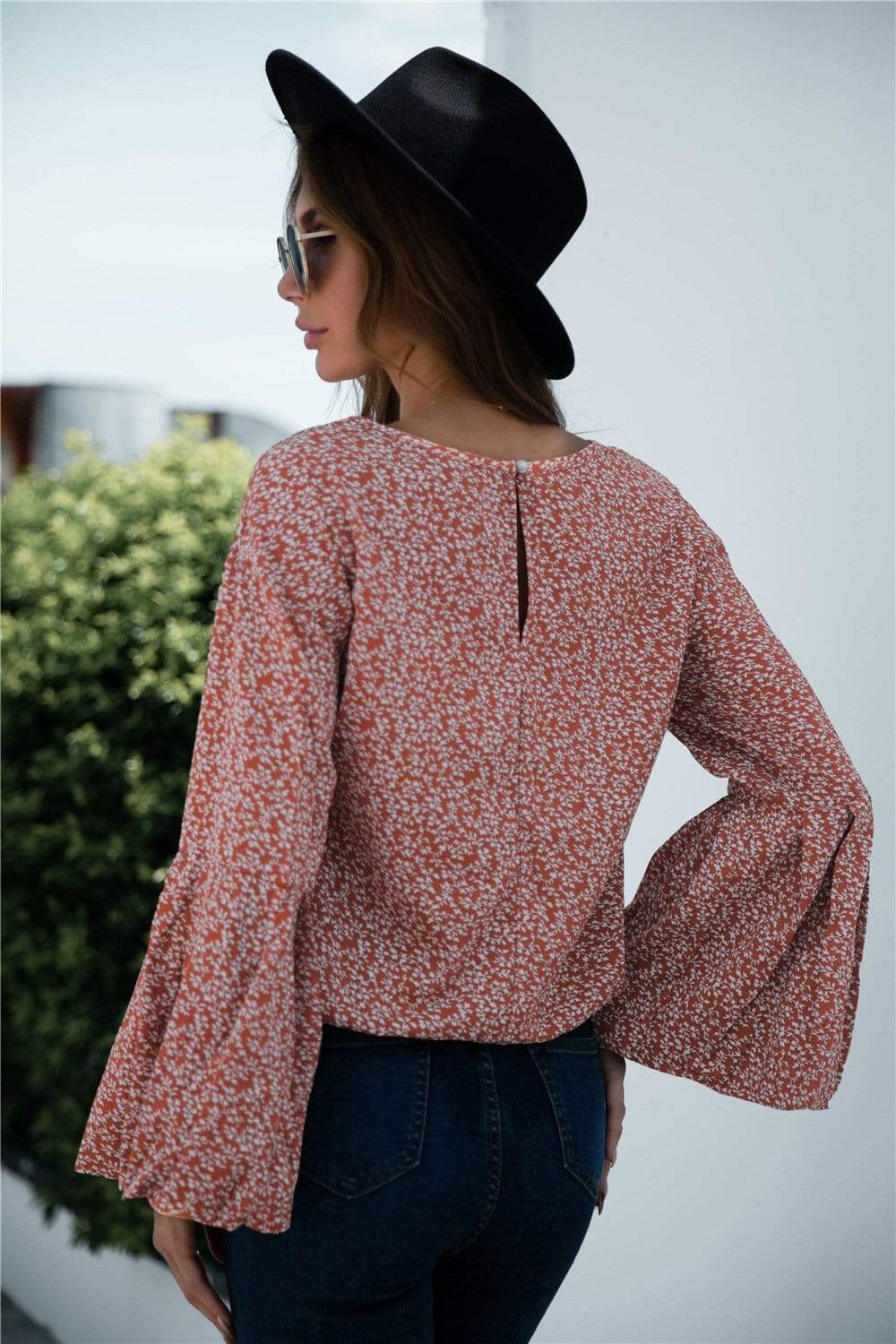 Anna-Kaci Bell Long Sleeve Floral Print Blouse Round neck for Women