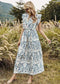Anna-Kaci Blue Ivory Floral Print Open Back Ruffle Maxi Dress for Women