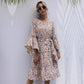 Anna-Kaci Boho Floral Paisley Print Ruffle Long Sleeve Midi
