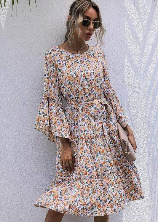 Anna-Kaci Boho Floral Paisley Print Ruffle Long Sleeve Midi