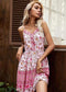 Anna-Kaci Boho Pink Floral Print Slip Cami Summer Swing Dress for Women