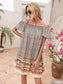 Anna-Kaci Boho Versatile Off Shoulder Floral Print Tunic Dress Square Neck for Women