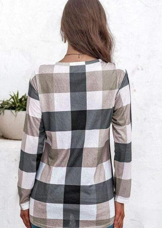 Anna-Kaci Buffalo Plaid Print V Neck Long Sleeve Casual Simple Top for Women