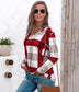 Anna-Kaci Buffalo Plaid Print V Neck Long Sleeve Casual Simple Top for Women