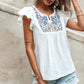 Anna-Kaci Butterfly Floral Print Yoke Ruffle Short Sleeve Blouse for Women
