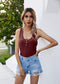 Anna-Kaci Button Down Rib Tank Top U Neck Sleeveless Solid Basic Top