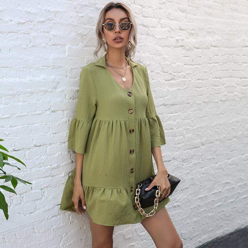 Anna-Kaci Button Down Ruffle Tier Oversized Mini Dress
