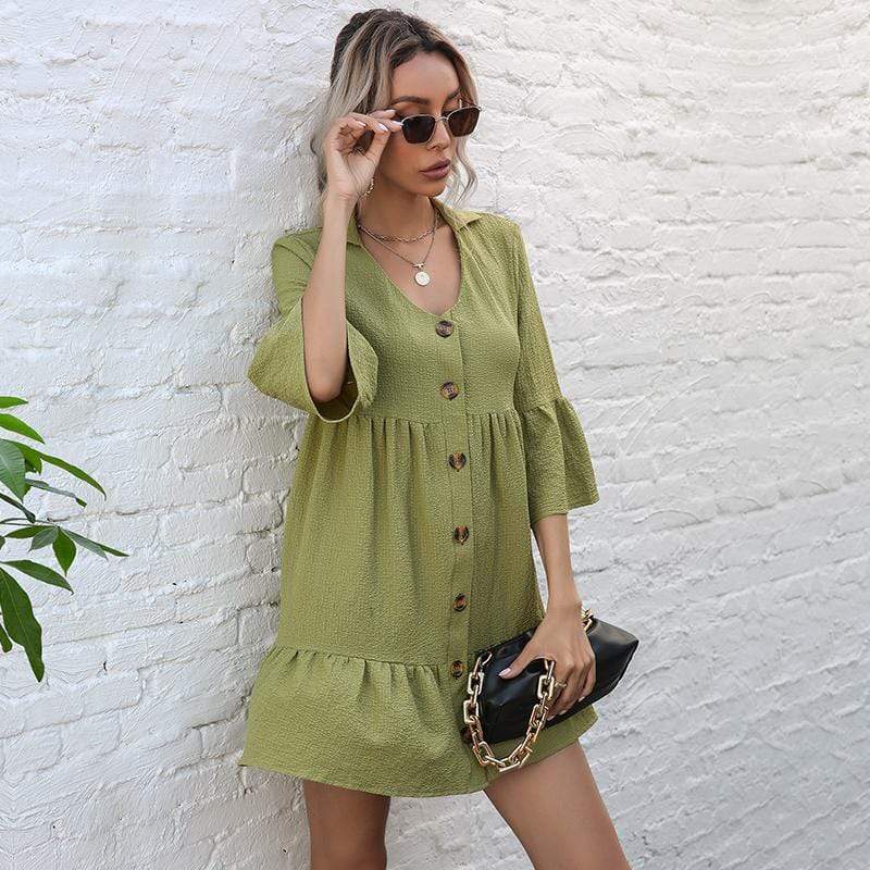 Anna-Kaci Button Down Ruffle Tier Oversized Mini Dress
