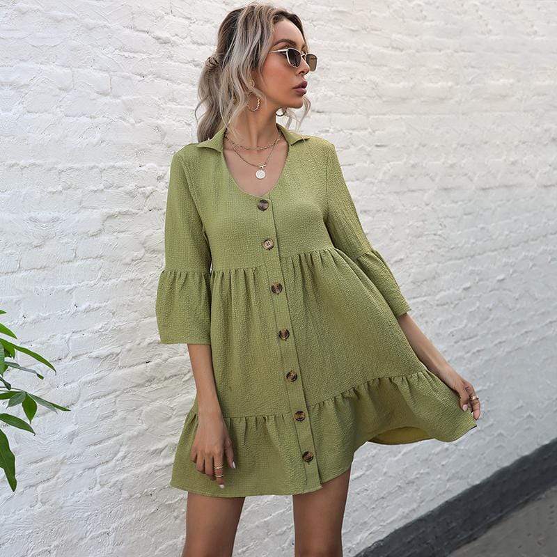 Anna-Kaci Button Down Ruffle Tier Oversized Mini Dress