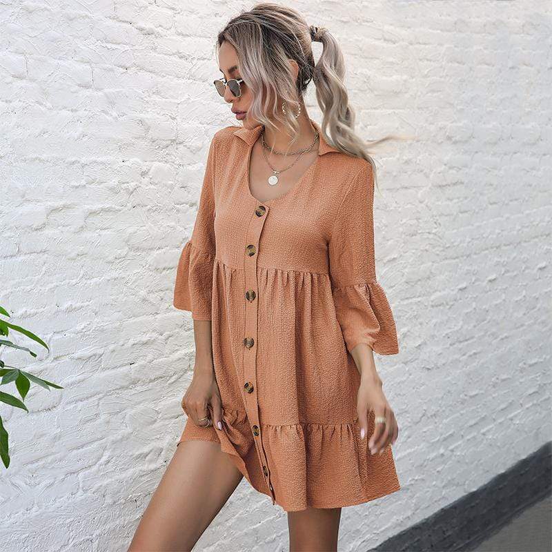 Anna-Kaci Button Down Ruffle Tier Oversized Mini Dress