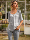 Anna-Kaci Button Front Gathered U Neck Short Sleeve Textured Blouse