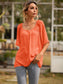 Anna-Kaci Button Front Gathered U Neck Short Sleeve Textured Blouse Small 0-4 / Bright Orange
