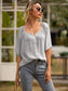 Anna-Kaci Button Front Gathered U Neck Short Sleeve Textured Blouse Small 0-4 / Light Grey