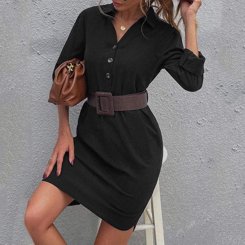 Anna-Kaci Button Up Collared Shirt Dress with Long Sleeves for Women