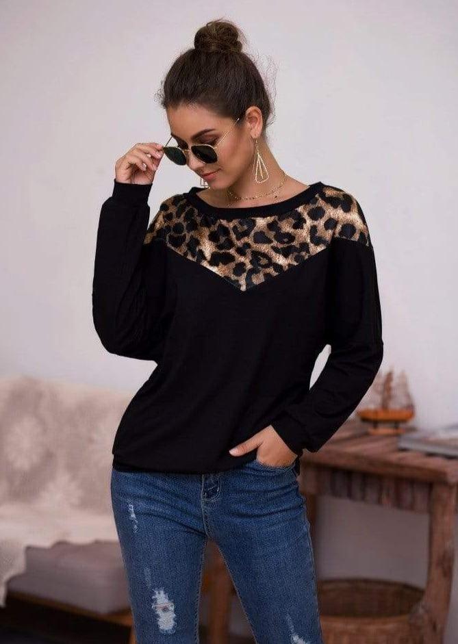 Anna-Kaci Cheetah Print Long Sleeve Boat Neck Long Sleeve Top