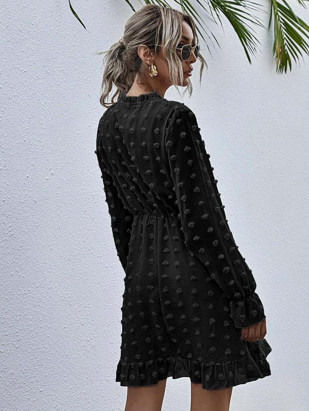 Anna-Kaci Clip Dot Long Sleeve Tunic Semi Sheer Swing Dress for Women