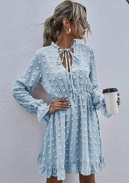 Anna-Kaci Clip Dot Long Sleeve Tunic Semi Sheer Swing Dress for Women