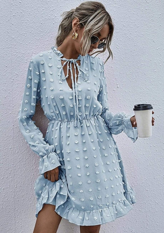 Anna-Kaci Clip Dot Long Sleeve Tunic Semi Sheer Swing Dress for Women