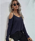 Anna-Kaci Cold Shoulder Long Sleeve Waffle Knit Loose Fitting Top for Women