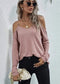 Anna-Kaci Cold Shoulder Long Sleeve Waffle Knit Loose Fitting Top for Women