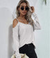 Anna-Kaci Cold Shoulder Long Sleeve Waffle Knit Loose Fitting Top for Women