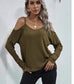 Anna-Kaci Cold Shoulder Long Sleeve Waffle Knit Loose Fitting Top for Women