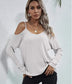 Anna-Kaci Cold Shoulder Long Sleeve Waffle Knit Loose Fitting Top for Women Large 8-10 / White