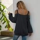 Anna-Kaci Cold Shoulder Oversized Loose Fit Casual Long Sleeve Top Solid for Women 2XL 12-14 / Gray