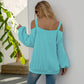 Anna-Kaci Cold Shoulder Oversized Loose Fit Casual Long Sleeve Top Solid for Women 2XL 12-14 / Light Blue