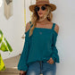 Anna-Kaci Cold Shoulder Oversized Loose Fit Casual Long Sleeve Top Solid for Women 2XL 12-14 / Teal