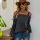 Anna-Kaci Cold Shoulder Oversized Loose Fit Casual Long Sleeve Top Solid for Women