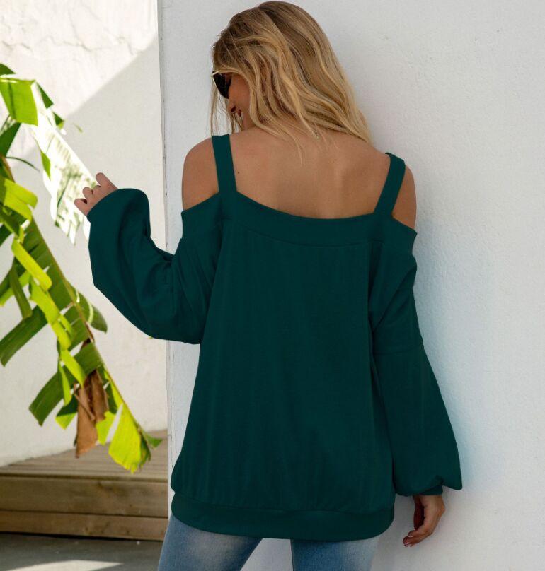 Anna-Kaci Cold Shoulder Oversized Loose Fit Casual Long Sleeve Top Solid for Women