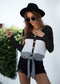 Anna-Kaci Color Block Button Up Knitted Tied Front Long Sleeve Top