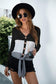 Anna-Kaci Color Block Button Up Knitted Tied Front Long Sleeve Top
