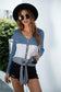 Anna-Kaci Color Block Button Up Knitted Tied Front Long Sleeve Top