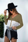 Anna-Kaci Color Block Button Up Knitted Tied Front Long Sleeve Top