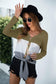 Anna-Kaci Color Block Button Up Knitted Tied Front Long Sleeve Top