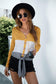 Anna-Kaci Color Block Button Up Knitted Tied Front Long Sleeve Top