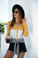 Anna-Kaci Color Block Button Up Knitted Tied Front Long Sleeve Top