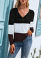 Anna-Kaci Color Block Horizontal Striped Button Up Long Sleeve V-Neck Top for Women Large 8-10 / Black