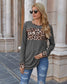 Anna-Kaci Color Block Leopard Print Long Sleeve Loose Fit Shirt for Women
