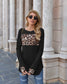 Anna-Kaci Color Block Leopard Print Long Sleeve Loose Fit Shirt for Women