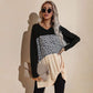 Anna-Kaci Color Block Leopard Print Long Sleeve V Neck Top for Women