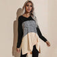 Anna-Kaci Color Block Leopard Print Long Sleeve V Neck Top for Women