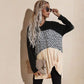 Anna-Kaci Color Block Leopard Print Long Sleeve V Neck Top for Women