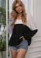 Anna-Kaci Color Block Lightweight Summer Pullover Top Wide V-Neck Long Sleeve Black / Small 0-4