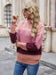Anna-Kaci Color Block Pink Mauve and Maroon Turtle Neck Long Sleeve Sweater for Women