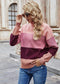 Anna-Kaci Color Block Pink Mauve and Maroon Turtle Neck Long Sleeve Sweater for Women