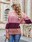 Anna-Kaci Color Block Pink Mauve and Maroon Turtle Neck Long Sleeve Sweater for Women