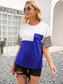 Anna-Kaci Colorblock Striped Short Sleeve Top With a Shirt Pocket for Women Small 0-4 / Royal Blue